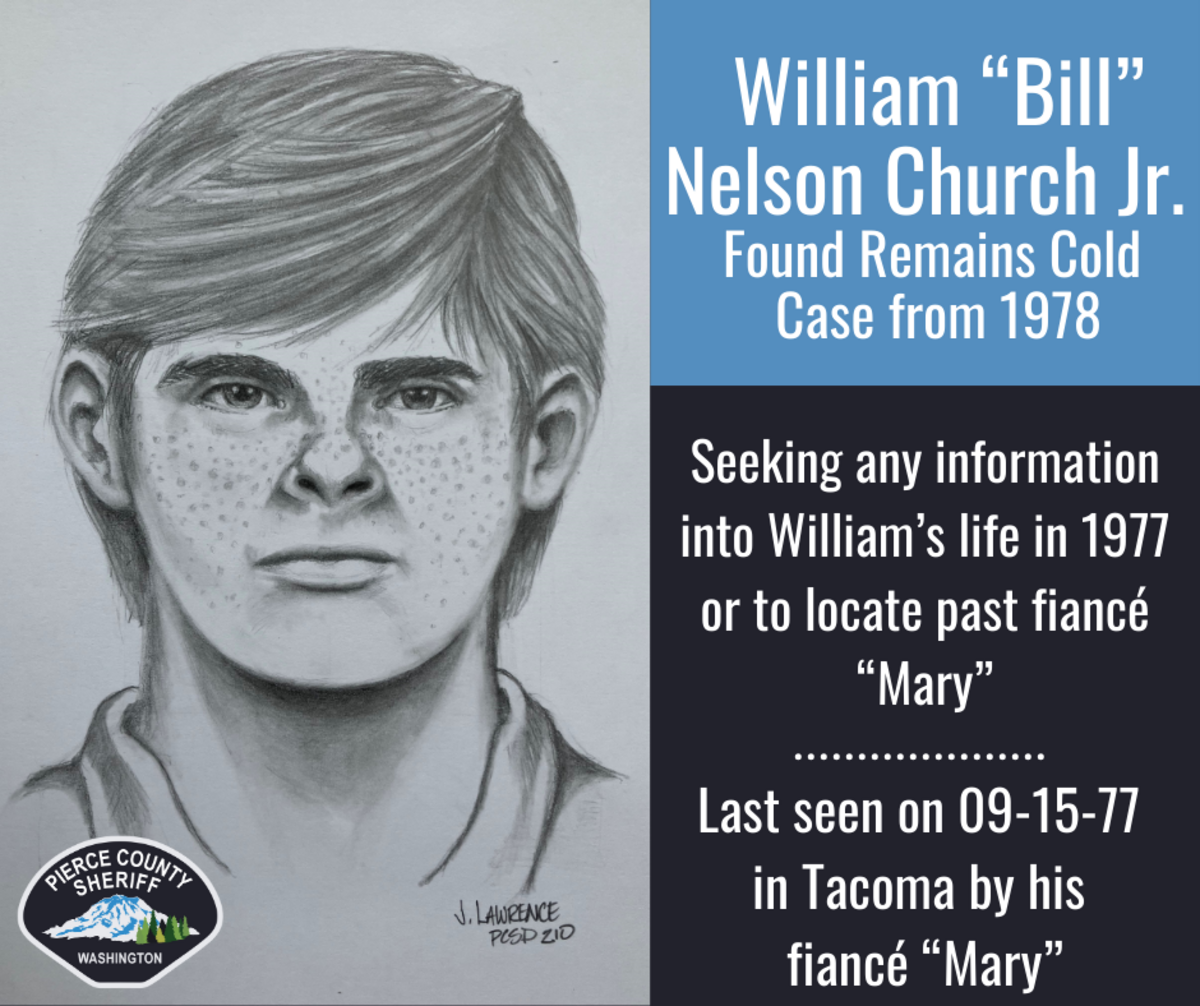 Pierce County deputies are looking for more information in the unsolved death of William “Bill” Nelson Church Jr. who was officially identified in June after his remains were found 1978.