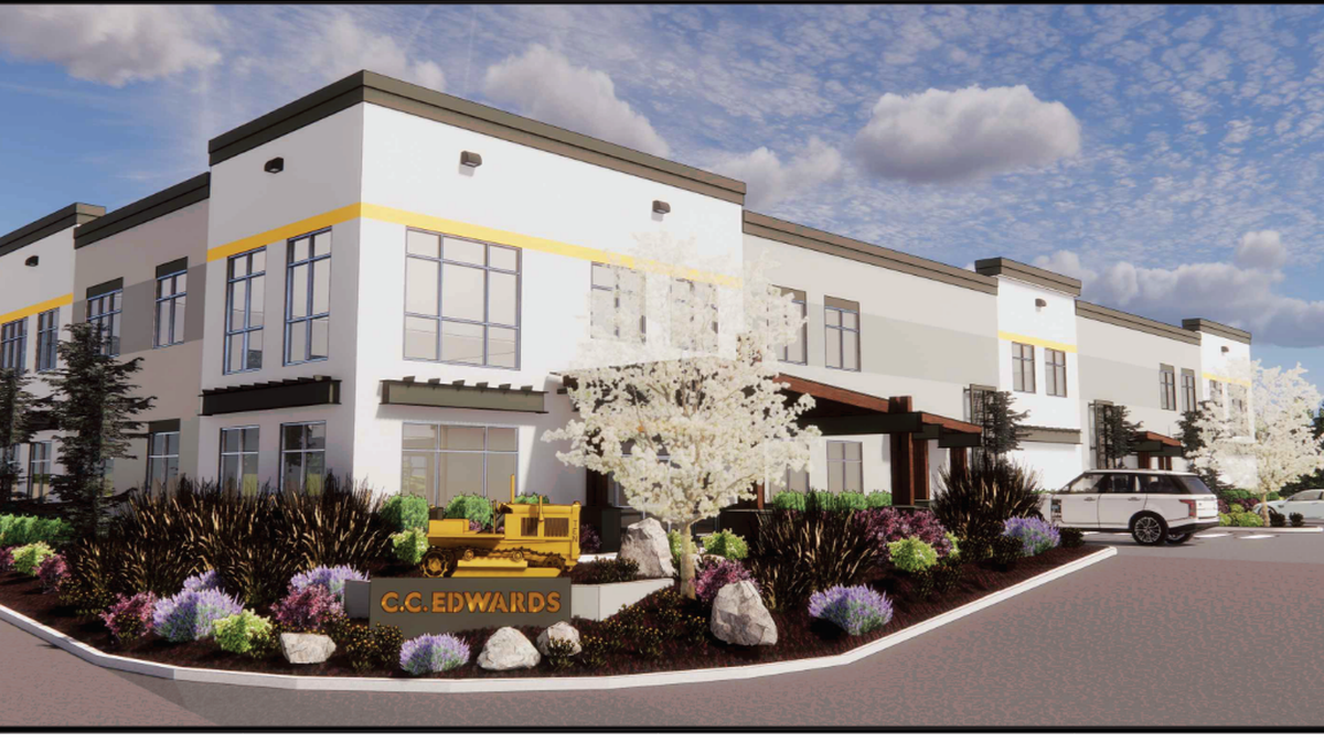 A rendering of the new headquarters for C.C. Edwards Construction at Tehaleh near Bonney Lake, expected to be completed at the end of June.