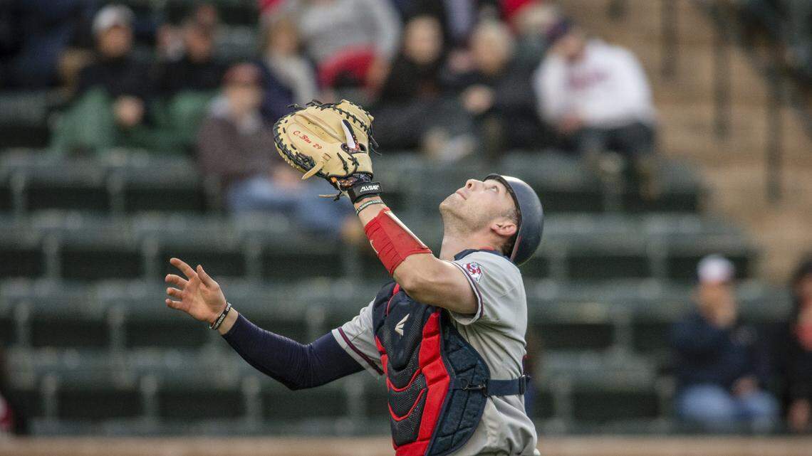 Fresno State Bulldog, Carter Bins, during an NCAA college baseball game, Tuesday, April 2, 2019, in Stanford, Calif.
