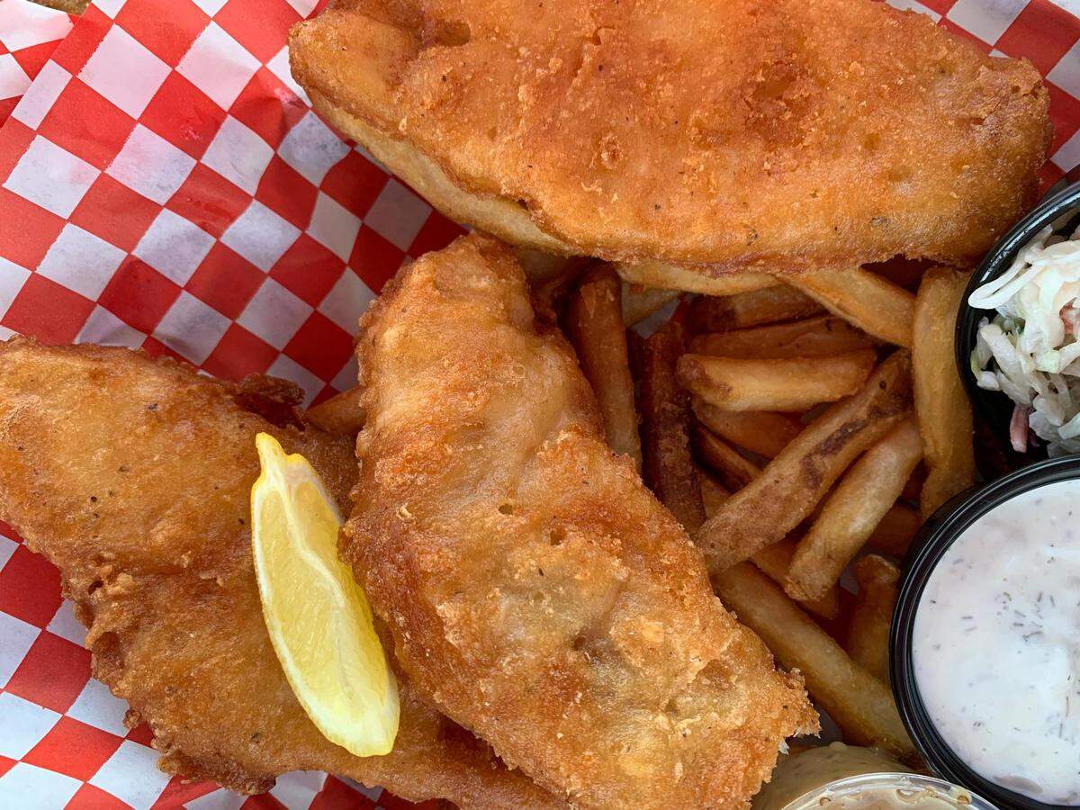 The Ram uses its own hefeweizen for its beer-battered fish and chips, crunchy and served with dill-laced tartar and coleslaw.