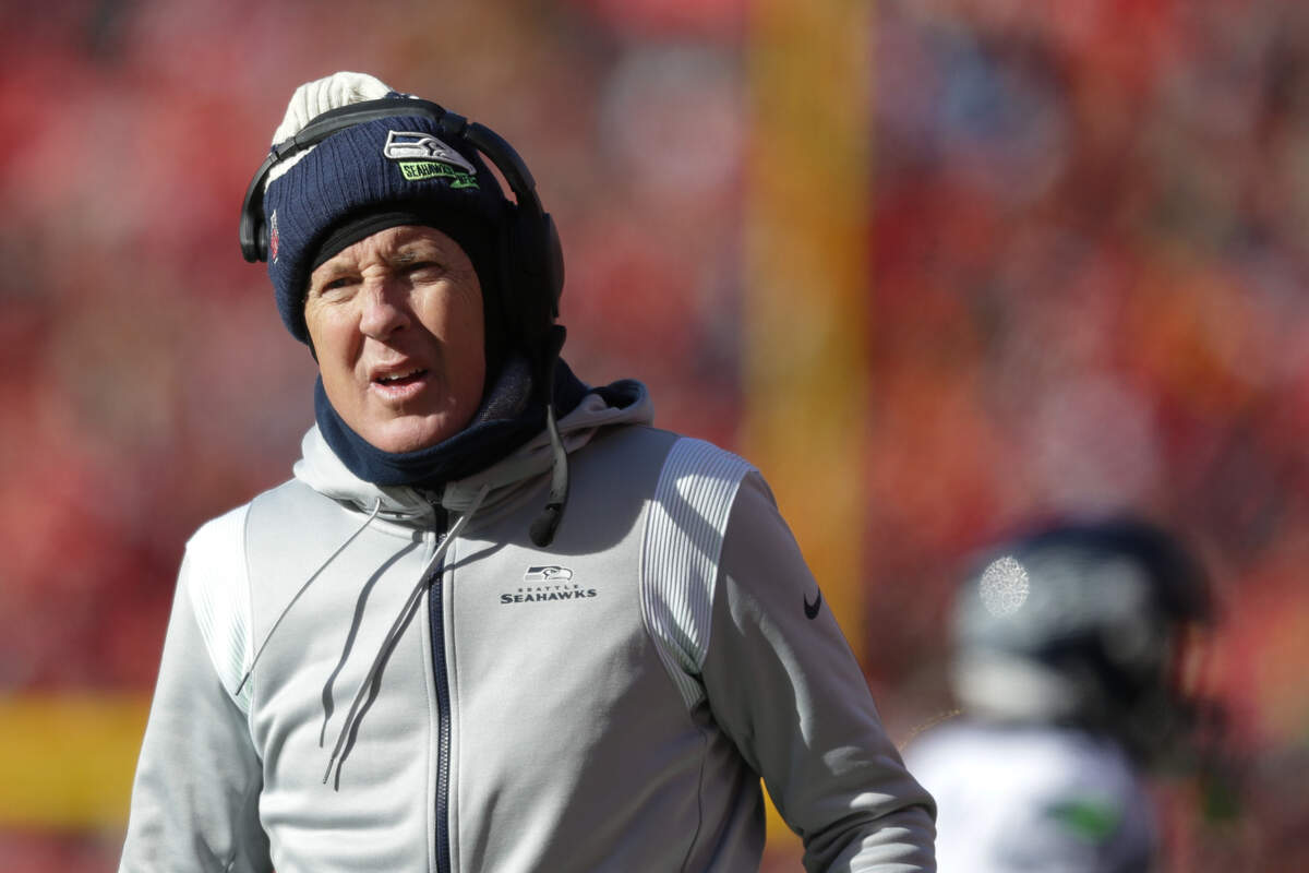 Seattle Seahawks head coach Pete Carroll looks on during the second quarter against the Kansas City Chiefs on Saturday, Dec. 24, 2022, in Kansas City, MO.