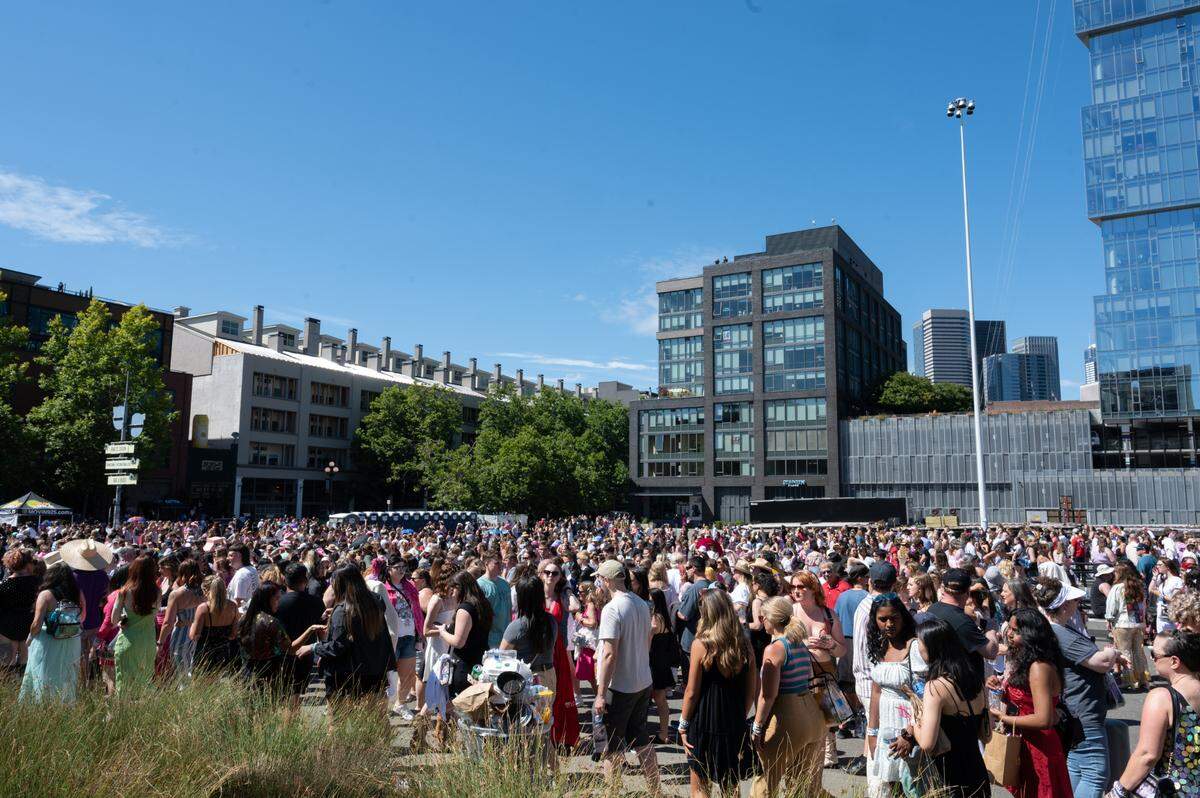 Fans outside Lumen Field for Taylor Swift’s night 1 of the Eras Tour in Seattle.