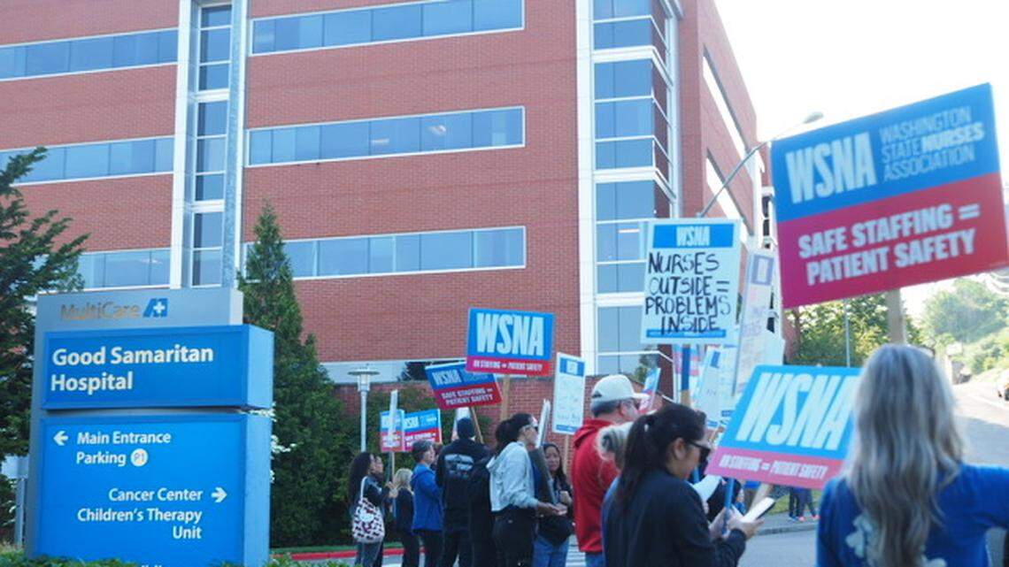 Nurses picket outside Good Sam Hospital in Puyallup amid workplace concerns
