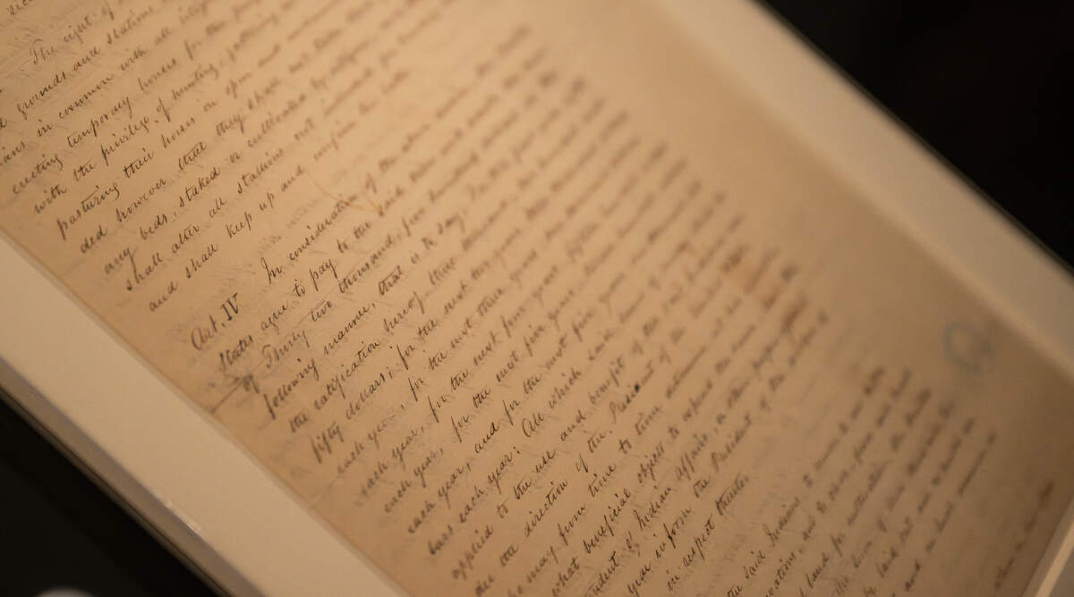 “The Treaty of Medicine Creek” will have the hand-written Article III of the Medicine Creek Treaty on loan from the National Archives on display at the Washington State History Museum, on Thursday, Feb. 8, 2024, in Tacoma, Washington.