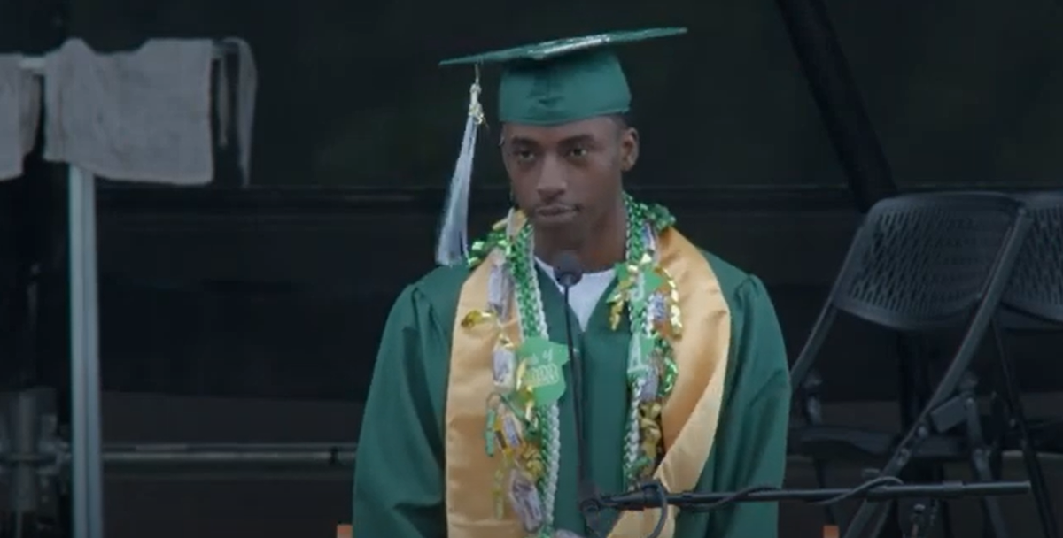 Ja’Pree Marcus of Tacoma speaks at GATES High School’s 2023 graduation ceremony on June 10, 2023. Marcus, 19, was fatally shot on July 31, 2024 in Parkland.