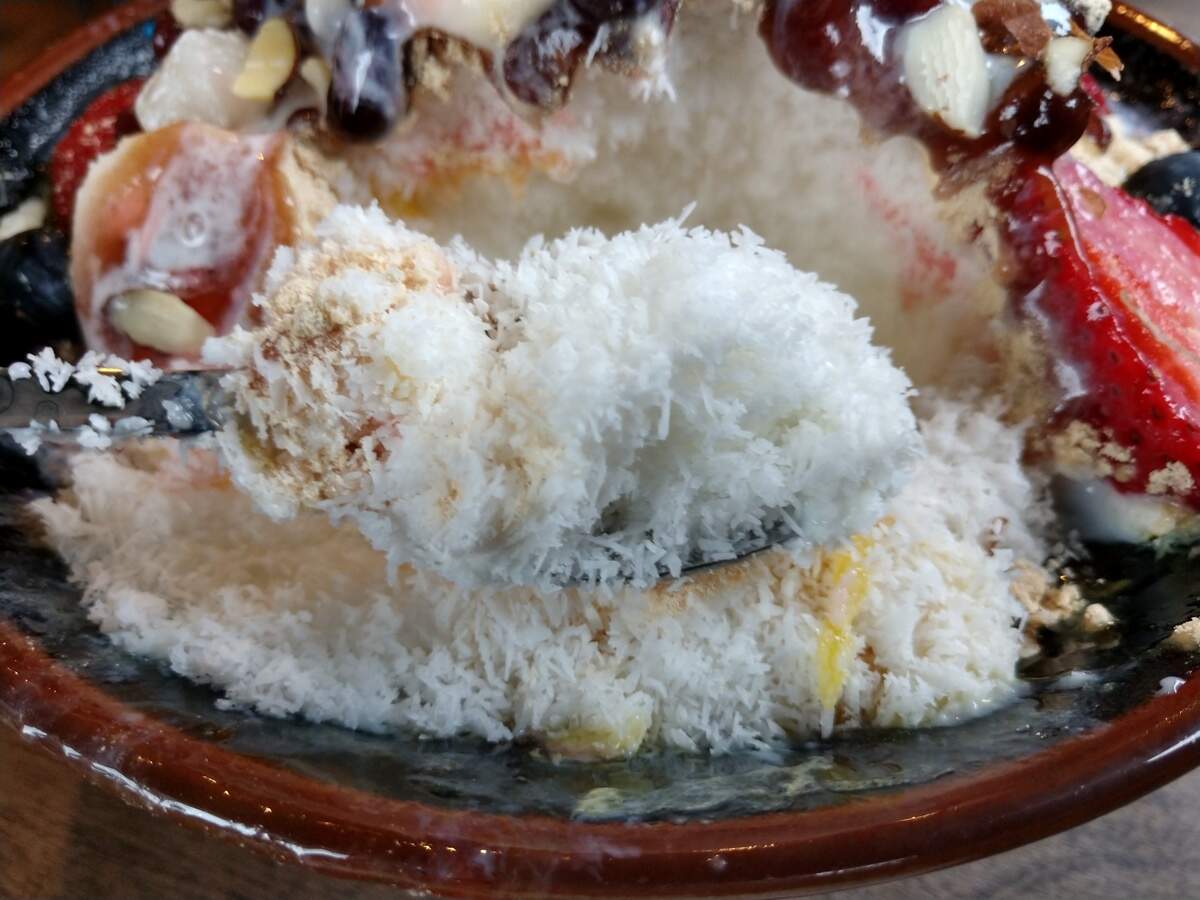 The texture of the shaved ice is soft and fluffy at T-Town Cafe in Lakewood.