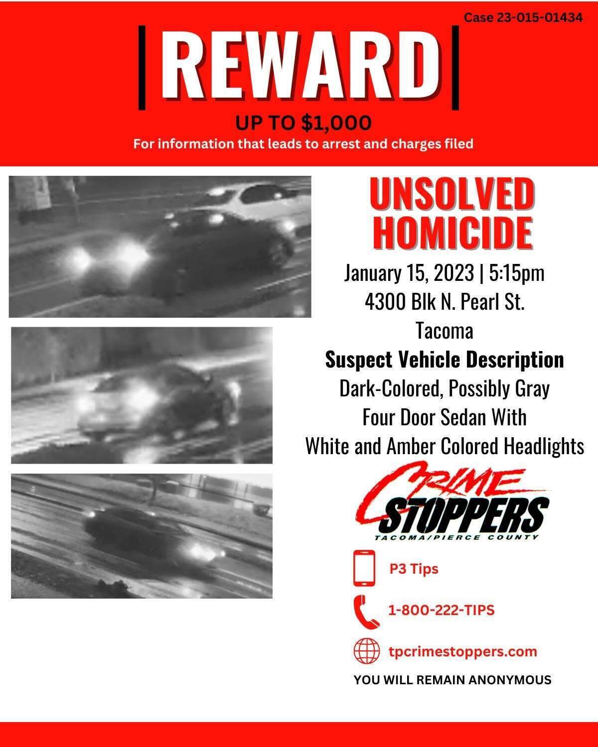 Tacoma Pierce County Crime Stoppers announce $1,000 award for information related to the murder of a 16-year-old male in 2023.