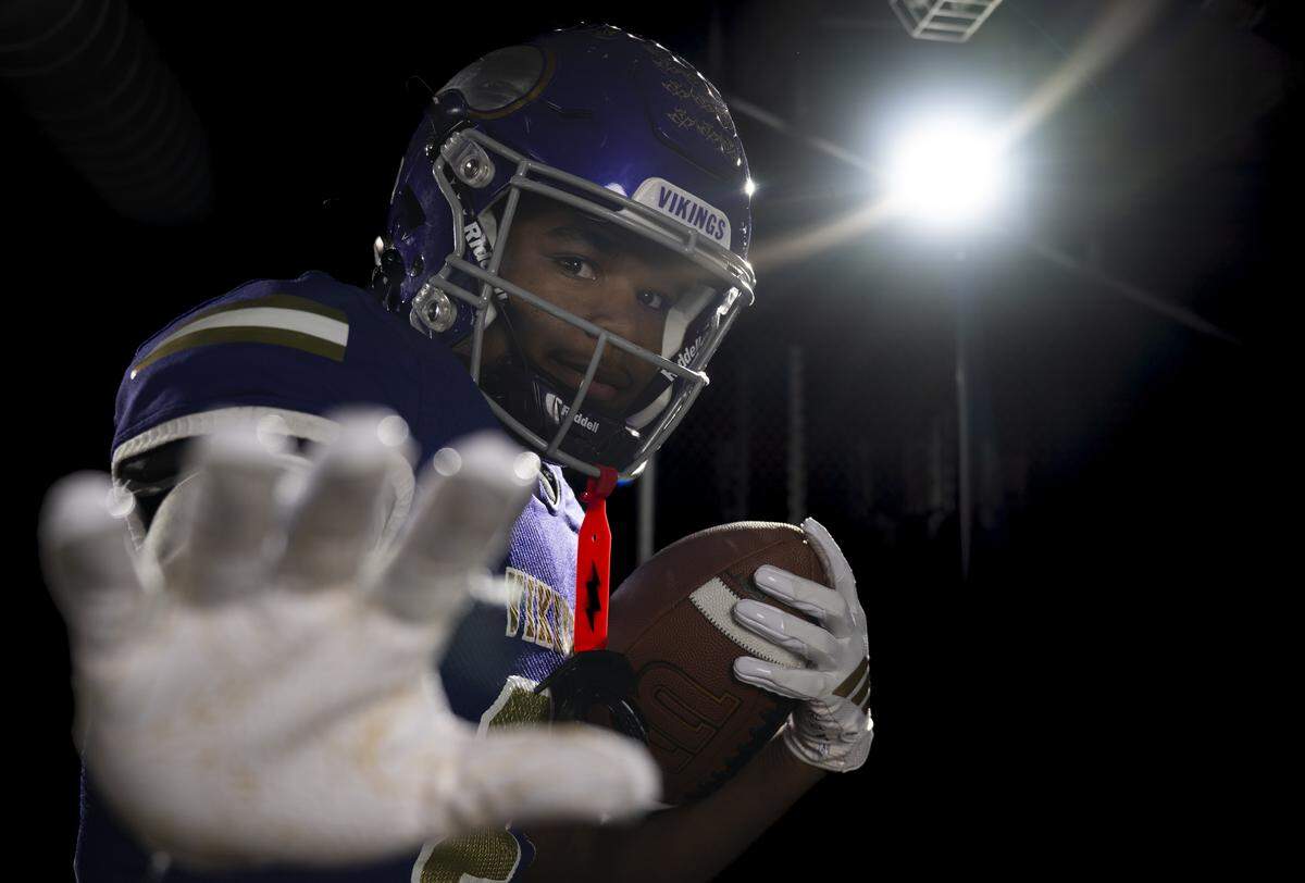Puyallup sophomore running back Briytan Bailey poses for a portrait after being selected as first-team offense for The News Tribune’s 2025 All-Area football team at Mount Tahoma High School, on Sunday, Dec. 7, 2025, in Tacoma, Wash.