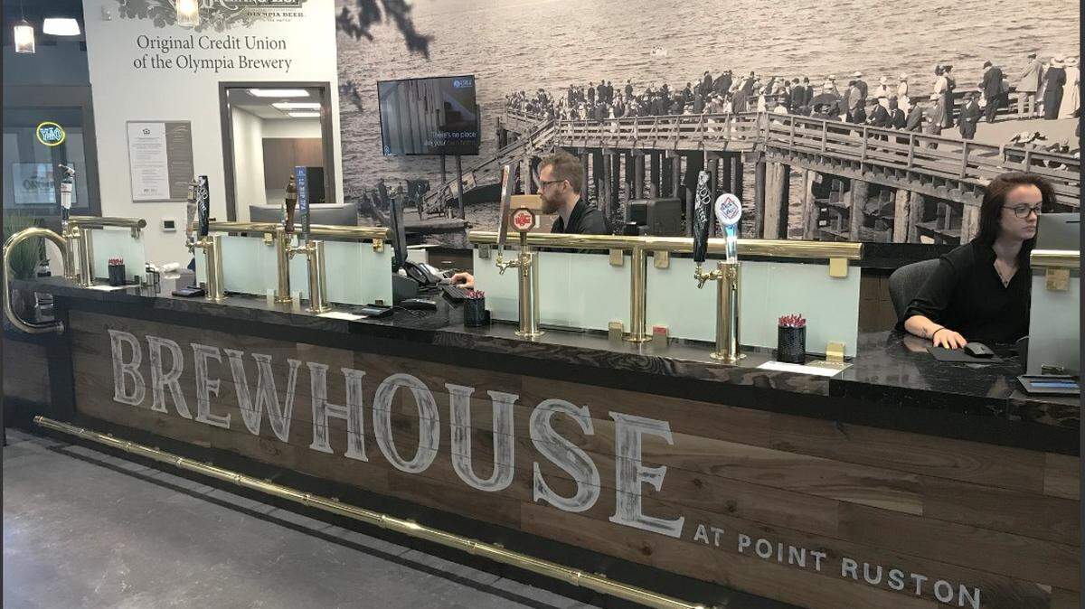 O Bee Credit Union’s offers a brew pub look at its Point Ruston branch.