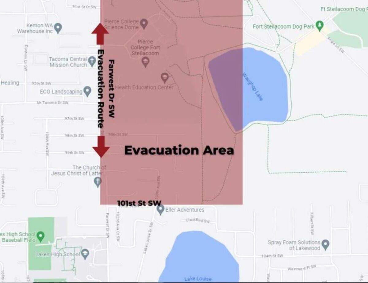 Evacuation area for Fort Steilacoom Park fire.