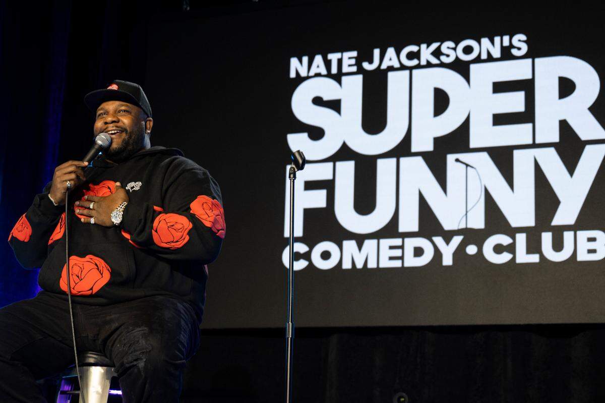 Nate Jackson performs a crowd work joint at his Super Funny Comedy Club, on Tuesday, Dec. 10, 2024, in Tacoma, Wash.