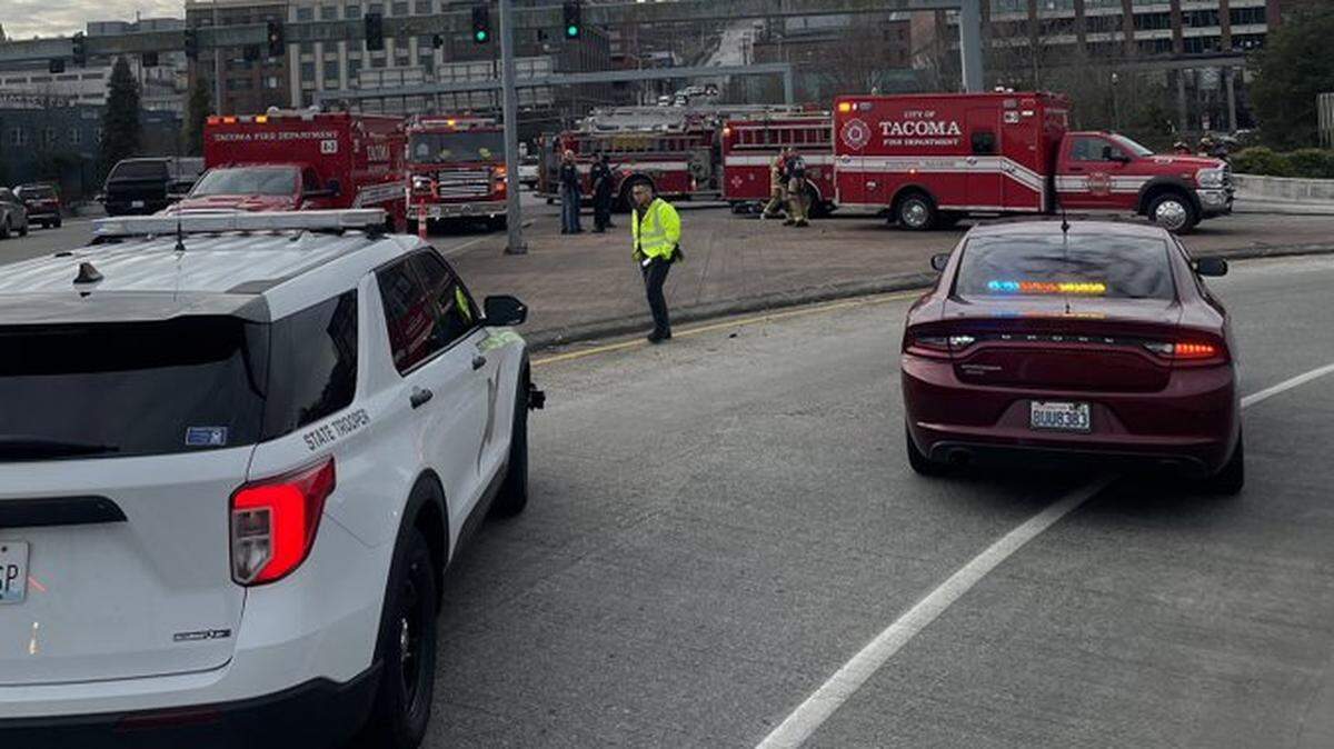 The scene of a fatal vehicle crash at state Route 509 and Interstate 705 Wednesday, Feb. 1 in Tacoma.