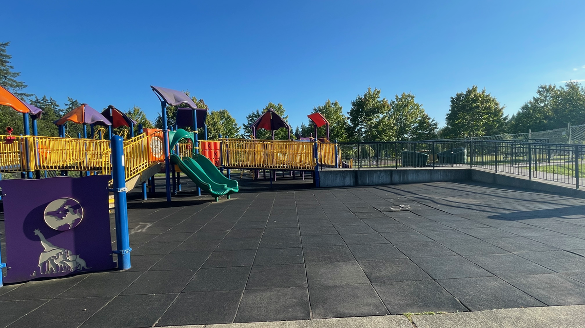 The old rubber tile surface under the playground, shown June 18, was first installed in 2008 at Sehmel Homestead Park.