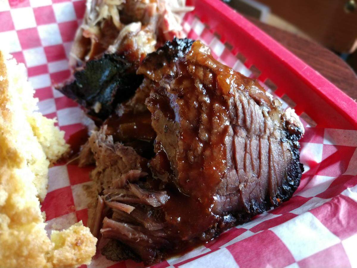 Smoked brisket from Southbay Dickerson’s BBQ in Olympia.