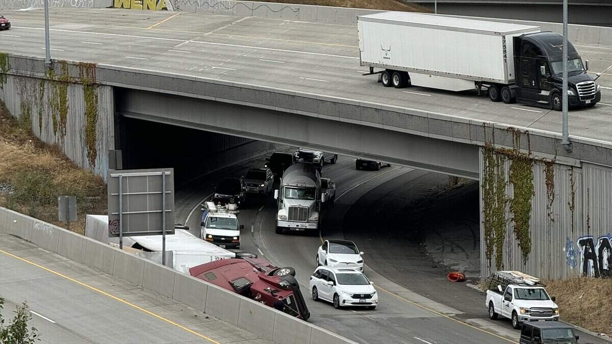 A rolled over semi-truck in Tacoma is causing delays in the area.