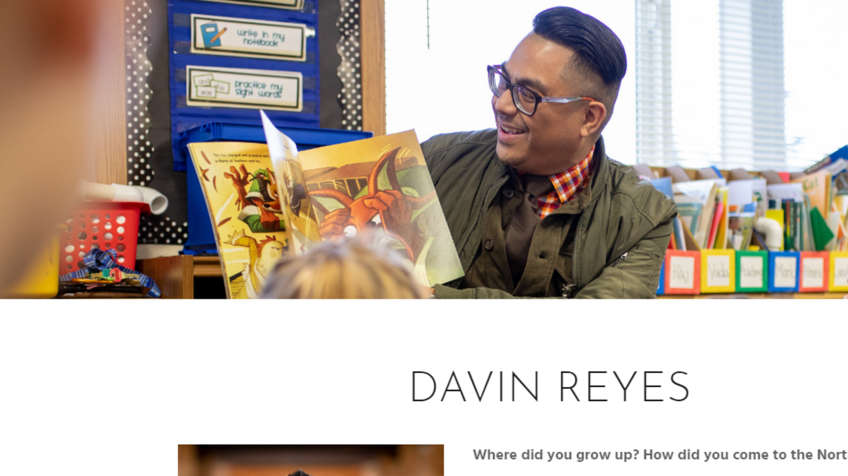 This screenshot from the website of St. Nicholas Catholic School’s website is the bio page of Davin Reyes.