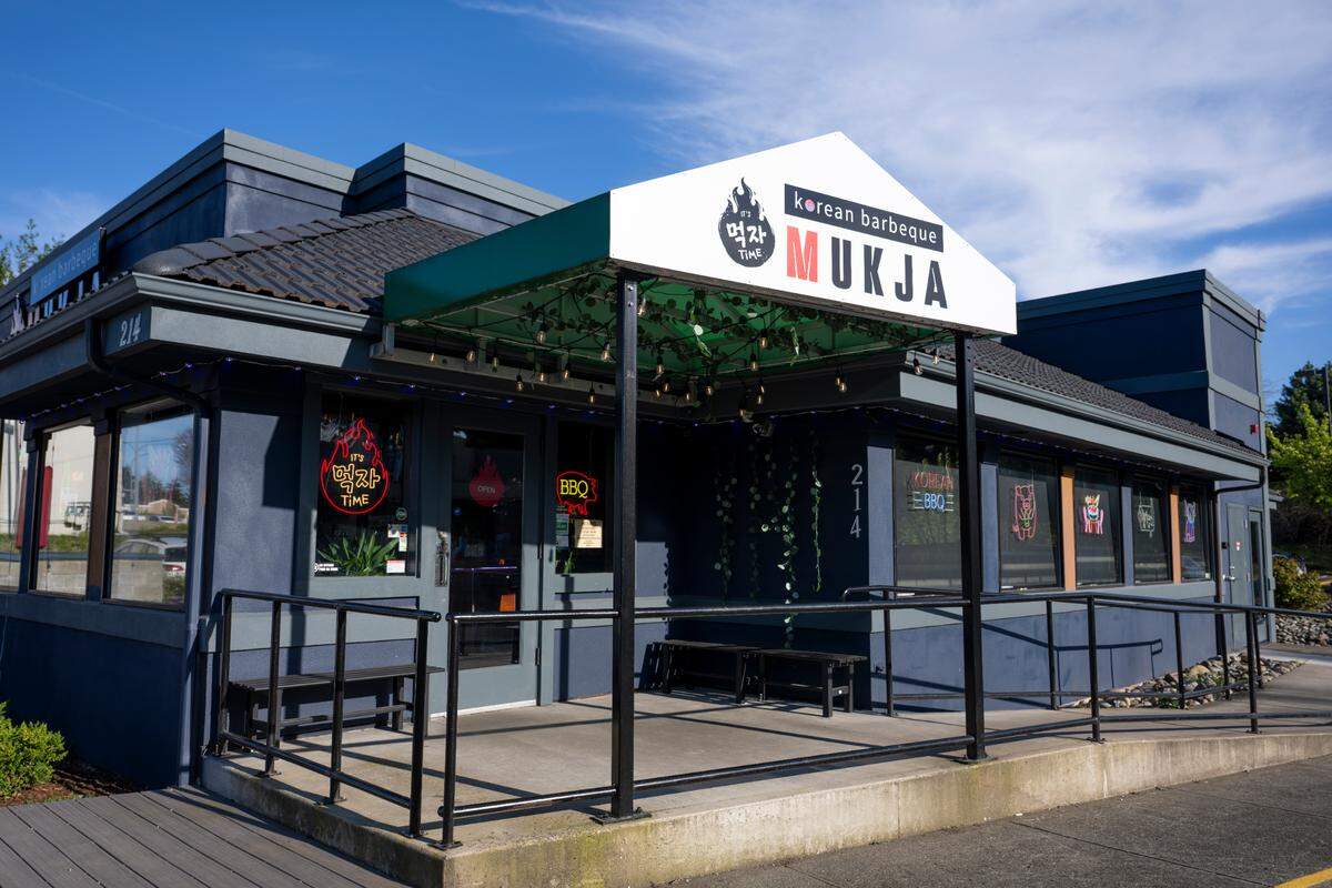 Mukja Korean BBQ stands along 39th Avenue Southwest on Friday, April 18, 2025, in Puyallup, Wash. The restaurant opened last fall as the area’s first Korean BBQ restaurant.