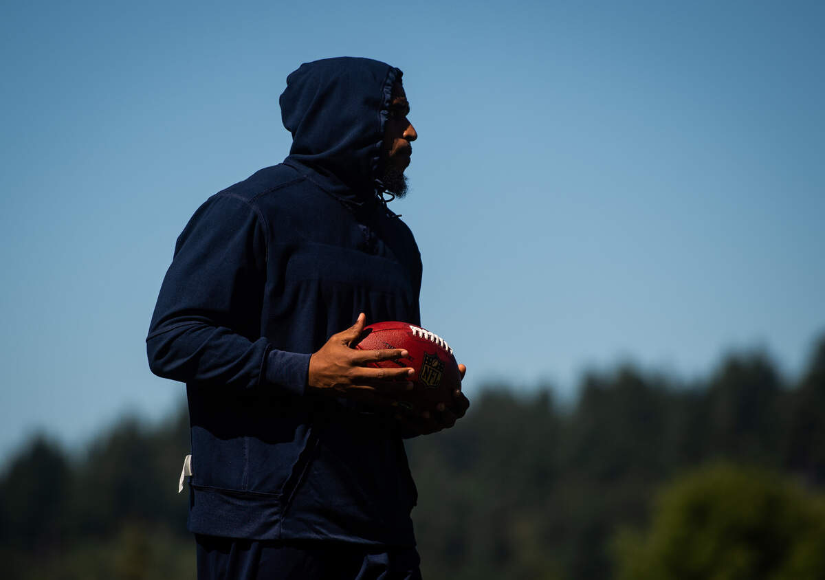 Bobby Wagner wears an inside-out hoodie during practice at the Seattle Seahawks training camp at the Virginia Mason Athletic Center in Renton, Wash., on Thursday, July 25, 2019.