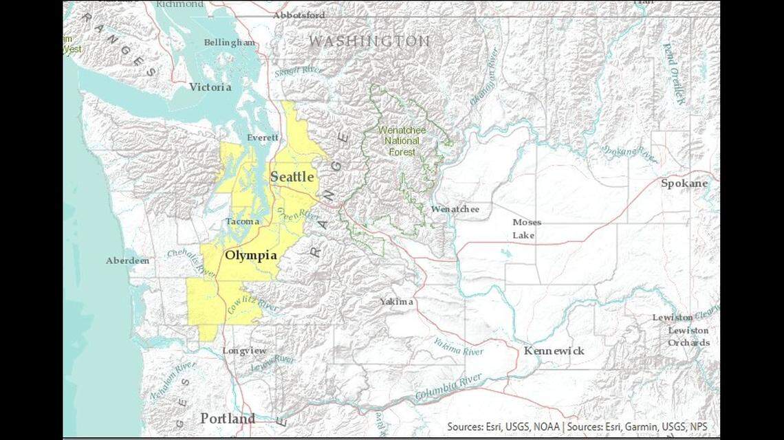 the Washington State Department of Natural Resources issued a landslide advisory around the Puget Sound area and Olympic Peninsula, including Olympia, Tacoma and Seattle.