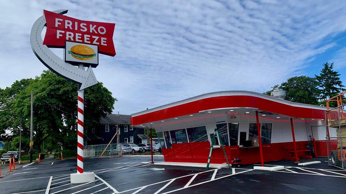 Frisko Freeze in Tacoma hopes to reopen this weekend following extensive renovations under new owners John and Nico Xitco. Crews worked on final touches outside the building on Wednesday, May 29.