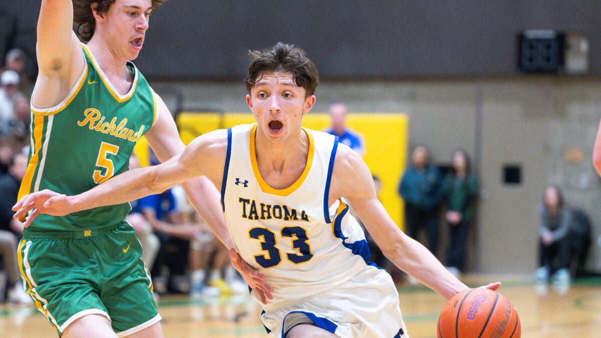 Tahoma’s Dalton Brown (33) during the 4A state regional boys game at Auburn Senior High School, on Saturday, Feb. 24, 2024 in Auburn, Washington.