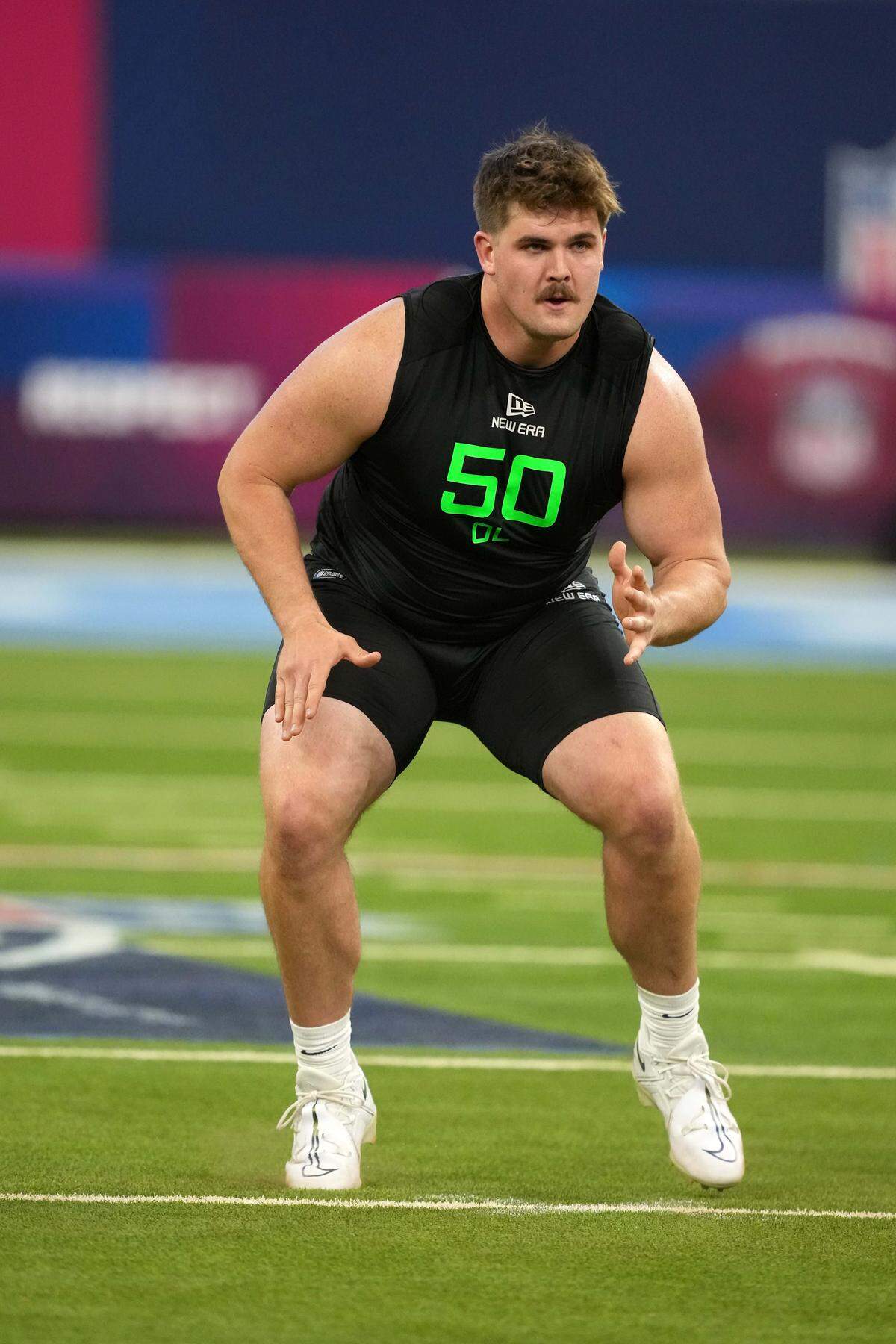 Mar 2, 2025; Indianapolis, IN, USA; North Dakota State offensive lineman Grey Zabel (OL50) during the 2025 NFL Scouting Combine at Lucas Oil Stadium. Mandatory Credit: Kirby Lee-Imagn Images