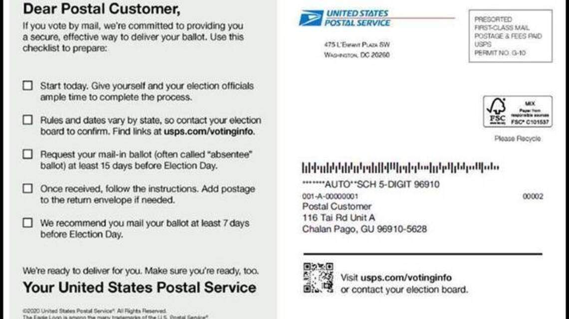 If you get a USPS ‘request a ballot’ postcard this weekend, here’s what you should know