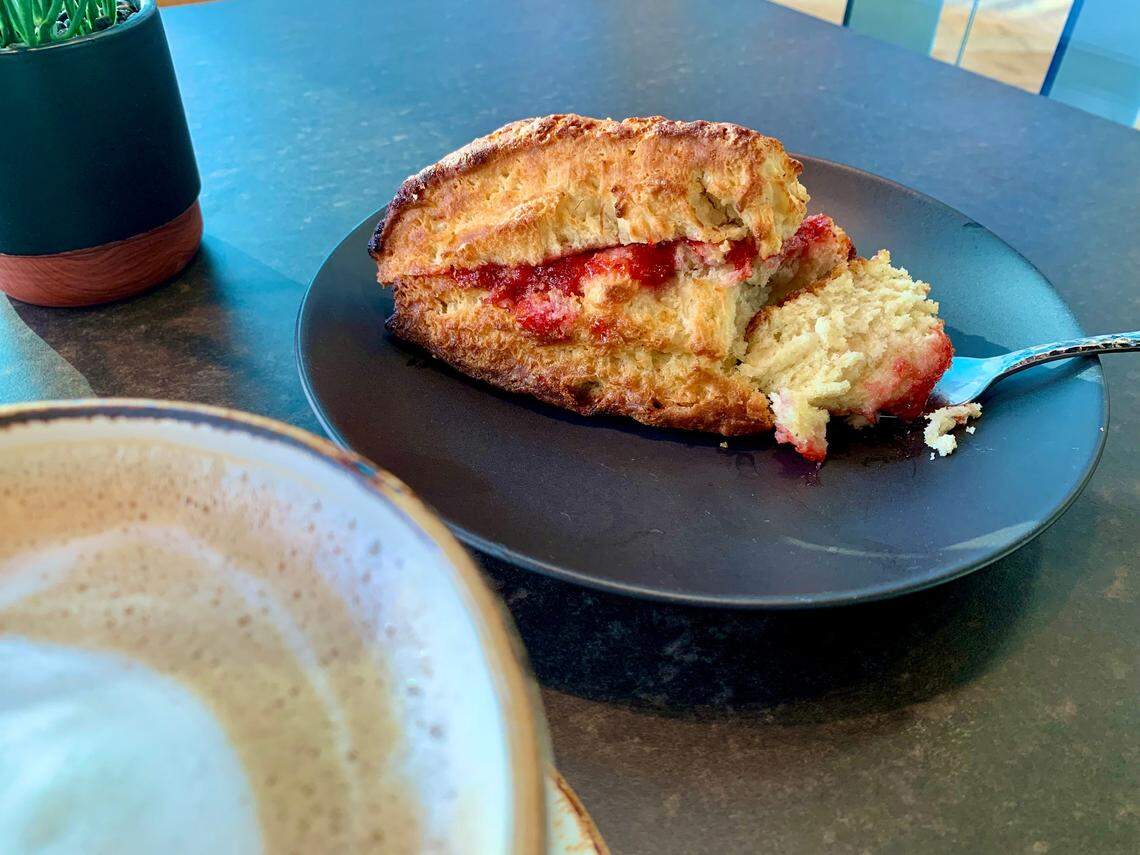 Pastry chef Kylee Nelson, previously at Farm 12 in Puyallup, now leads a team at Table 47 and Ocean 5 in Gig Harbor creating house treats like this strawberry-vanilla scone. It’s a great excuse to visit The Cup Coffee Lounge.