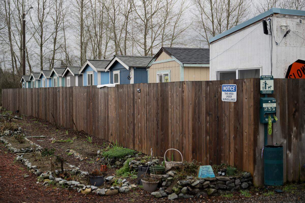 The Tacoma Emergency Micro-Shelter Site 4 at 3860 South 69th Street, on Tuesday, Feb. 6, 2024, in Tacoma, Washington.