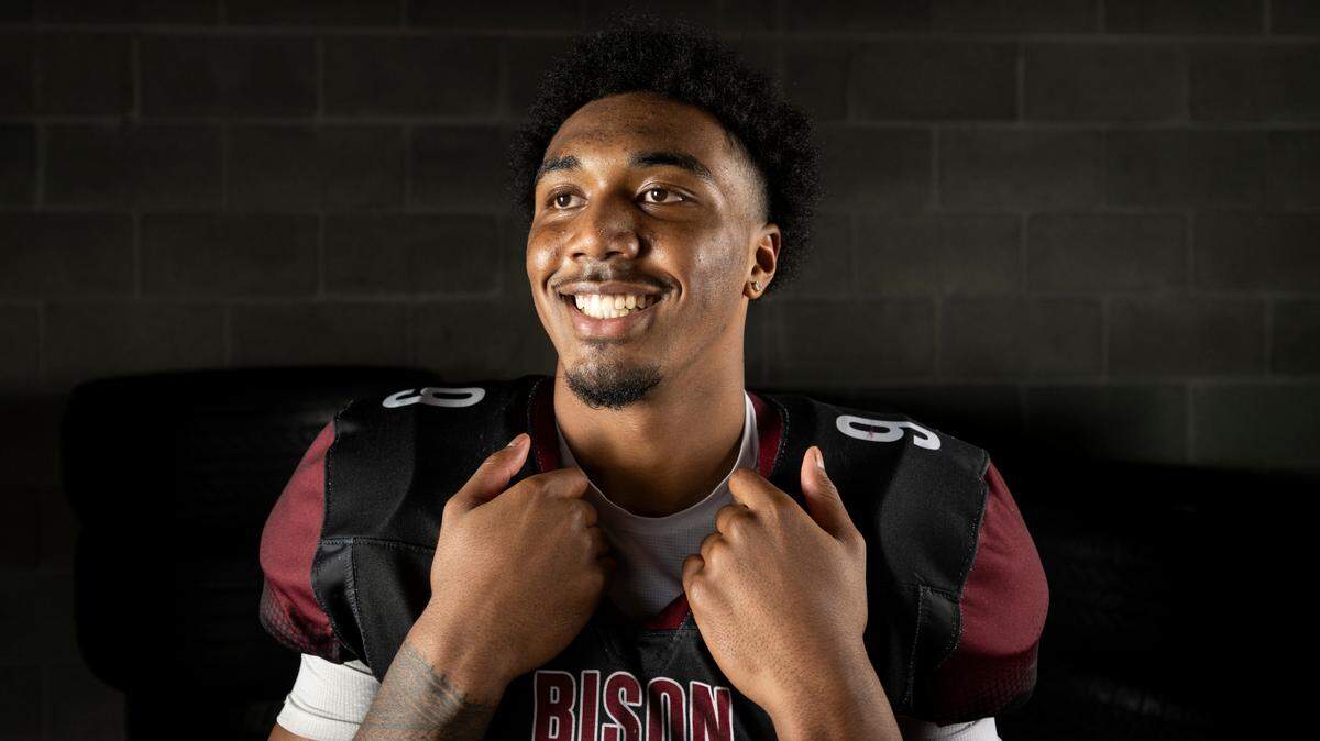 The News Tribune 2024 All-Area first-team player of the year selection Bethel linebacker Zaydrius Rainey-Sale poses for a portrait at Mount Tahoma High School, on Sunday, Dec. 8, 2024, in Tacoma, Wash.