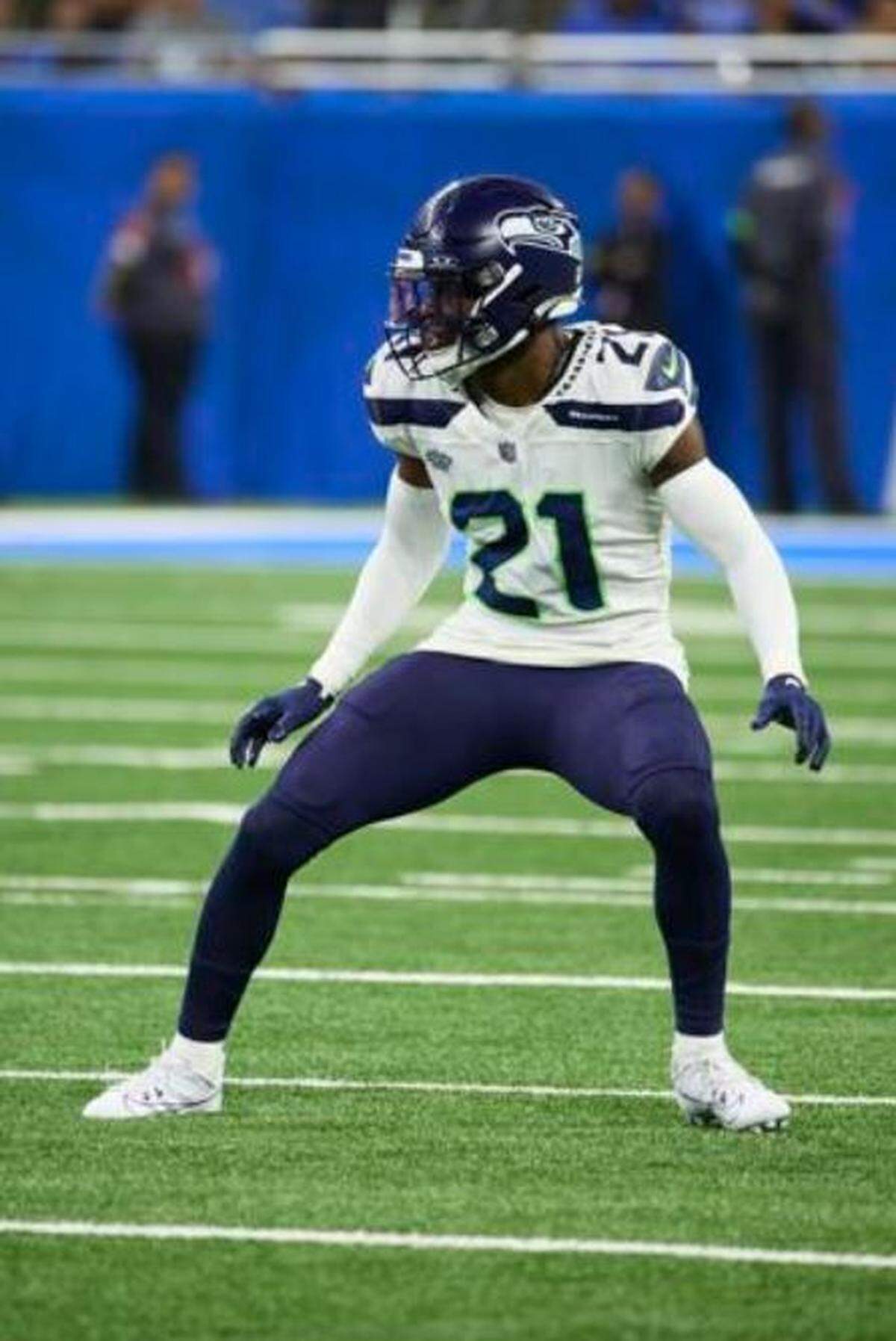 Seattle Seahawks cornerback Devon Witherspoon (21) pursues a play on defense against the Lions in an NFL football game at Ford Field in Detroit, Sunday, Sept. 17, 2023.