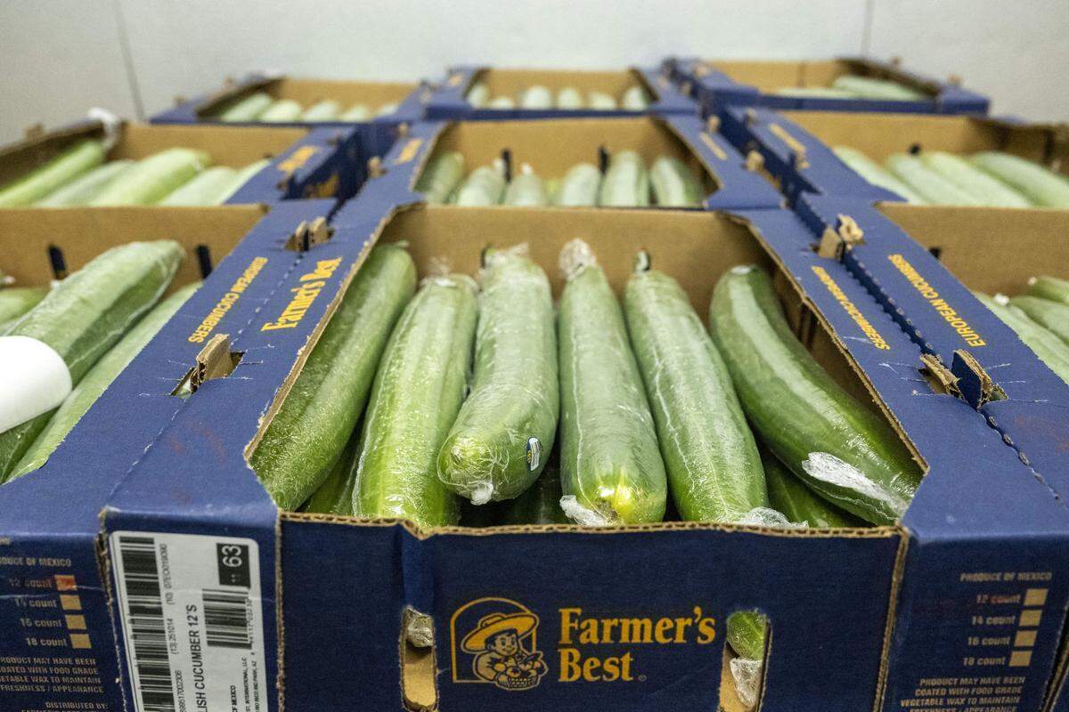Produce collected for distribution by the Emergency Food Network sits in a cold room at an EFN warehouse on Tuesday, Oct. 28, 2025, in Tacoma, Wash.