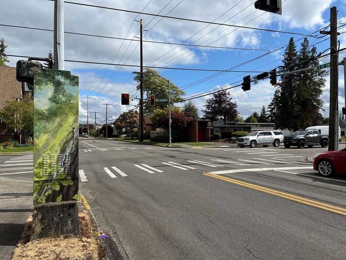 This image shows the West Pioneer and Fifth Street Southwest intersection before construction began.