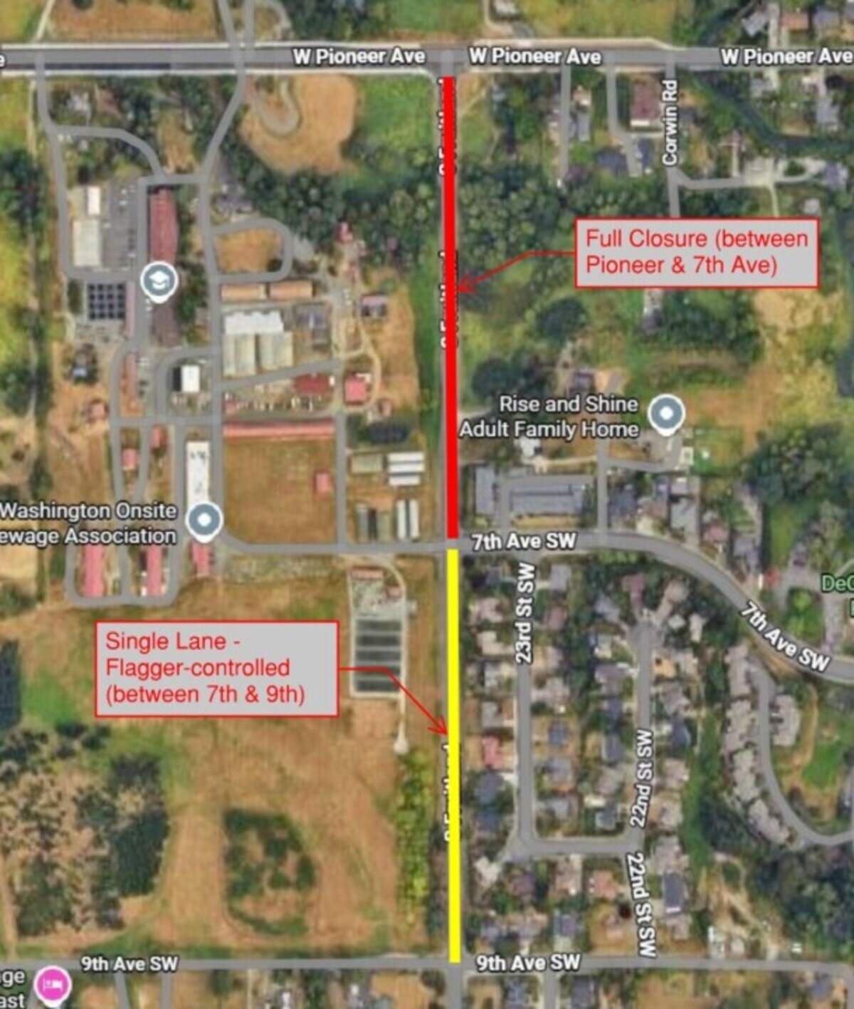 South Fruitland Avenue between Pioneer Avenue and Seventh Avenue Southwest in Puyallup will be closed for two months starting on June 17, 2026.