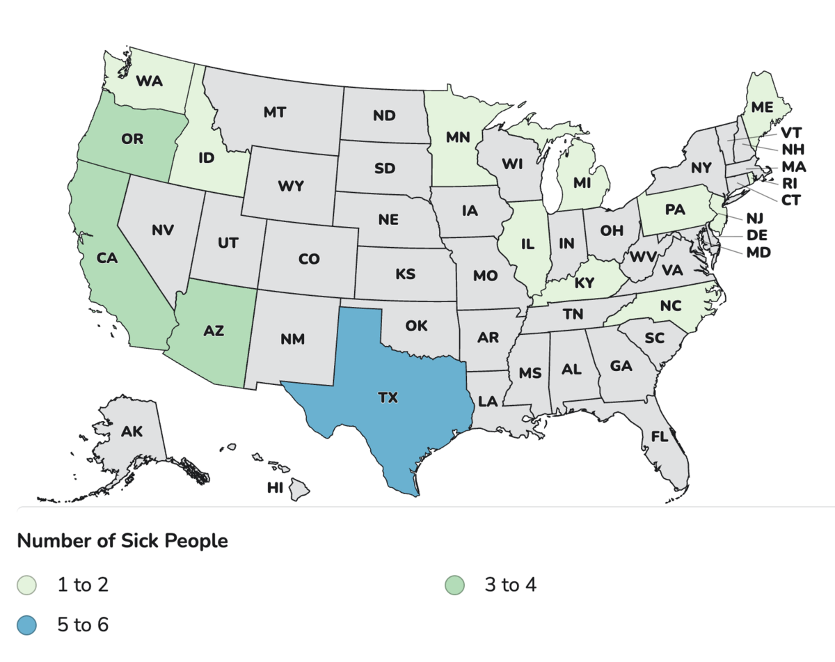 This map on the Centers for Disease Control and Prevention website showed the numbers of affected infants in the nation as of Wednesday in a recent infant botulism outbreak.