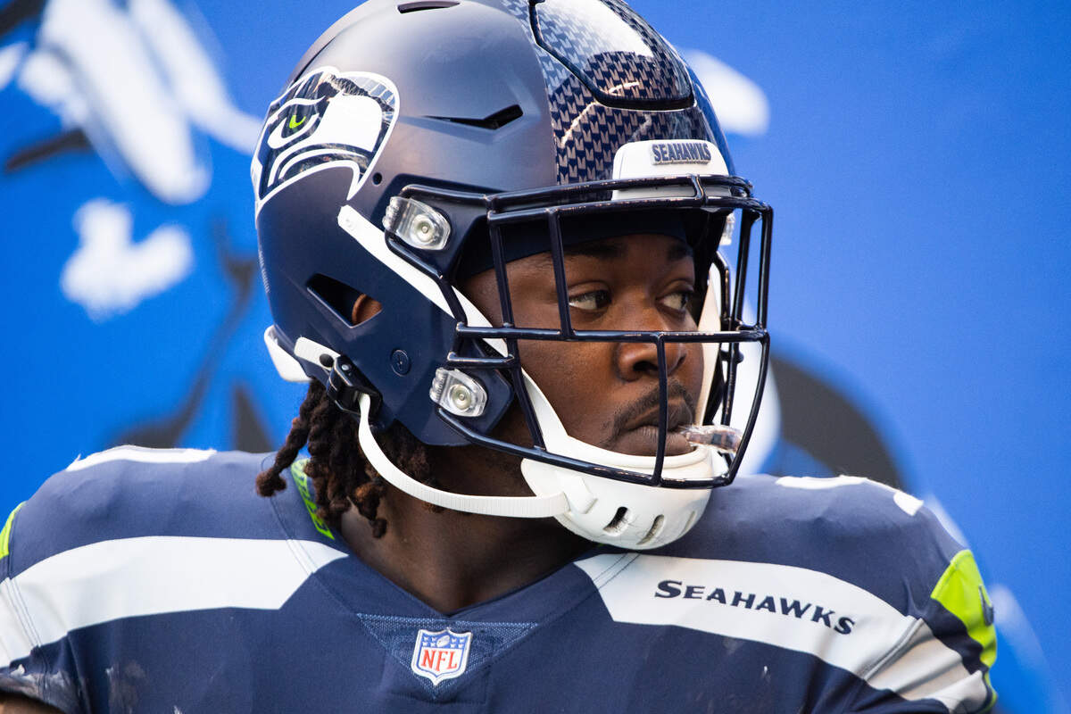 Seattle Seahawks defensive tackle Jarran Reed (90) gets ready to take the field. The Seattle Seahawks played the New England Patriots in a NFL football game at CenturyLink Field in Seattle, Wash., on Sunday, Sept. 20, 2020.