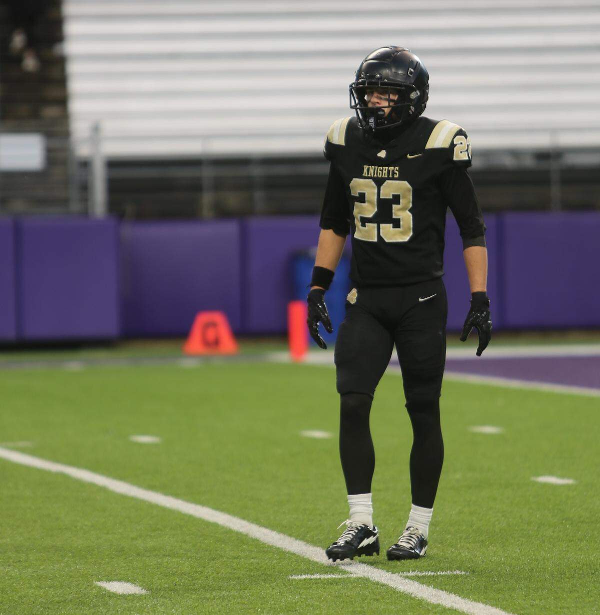 Royal defensive back Shea Stevenson (23) stands during the 1A championship game at Husky Stadium on Dec. 5, 2025, in Seattle, Wash. Royal defeated Cashmere, 21-20.