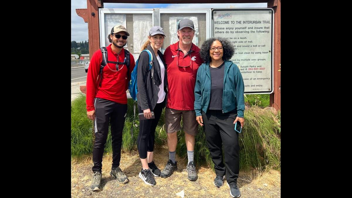 From left to right: Drew Bontrager, Cheryl Olson, Edgewood Mayor Dave Olson and Congresswoman Marilyn Strickland. Bontrager is Dave Olson’s son-in-law, and Cheryl Olson is Dave Olson’s wife.