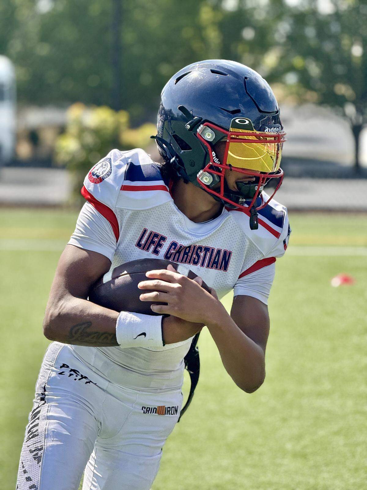 Life Christian senior quarterback Jabez Boyd at practice on Saturday, Aug. 23, 2025 at Life Christian Academy in Tacoma, Wash.