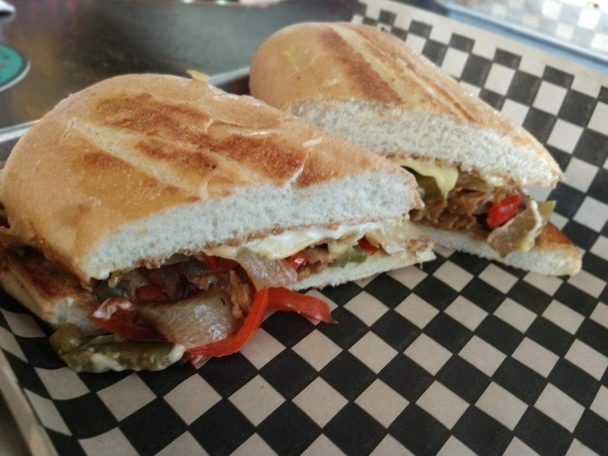 A Philly-themed meatles sandwich at Tacoma’s Eleven Eleven, a bar in the Hilltop neighborhood.