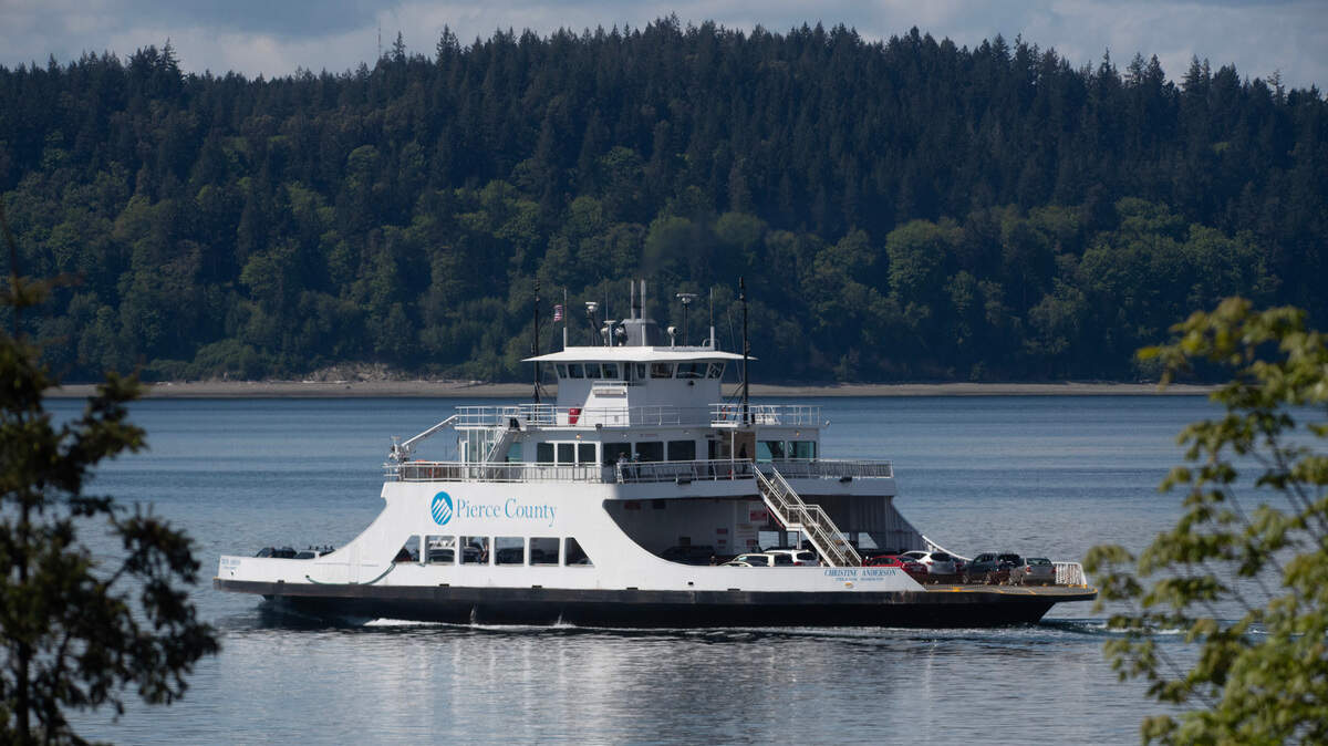 The M/V Christine Anderson ferry departs Steilacoom, Washington on its way to Anderson Island, on Tuesday, May 9, 2023.