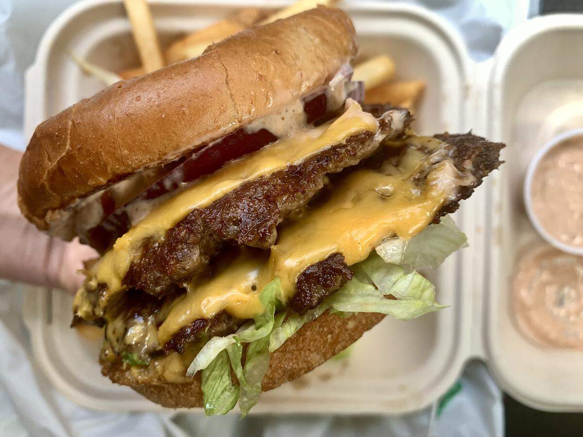 Spanky's Burger & Brew has served high-quality burgers and salt-brined fries since 2017. The double cheeseburger costs a few more bucks than many of the throwback-style stands, but the patties are bigger: a quarter-pound each, with a fluffy-but-sturdy bun and perhaps the best burger sauce in town.