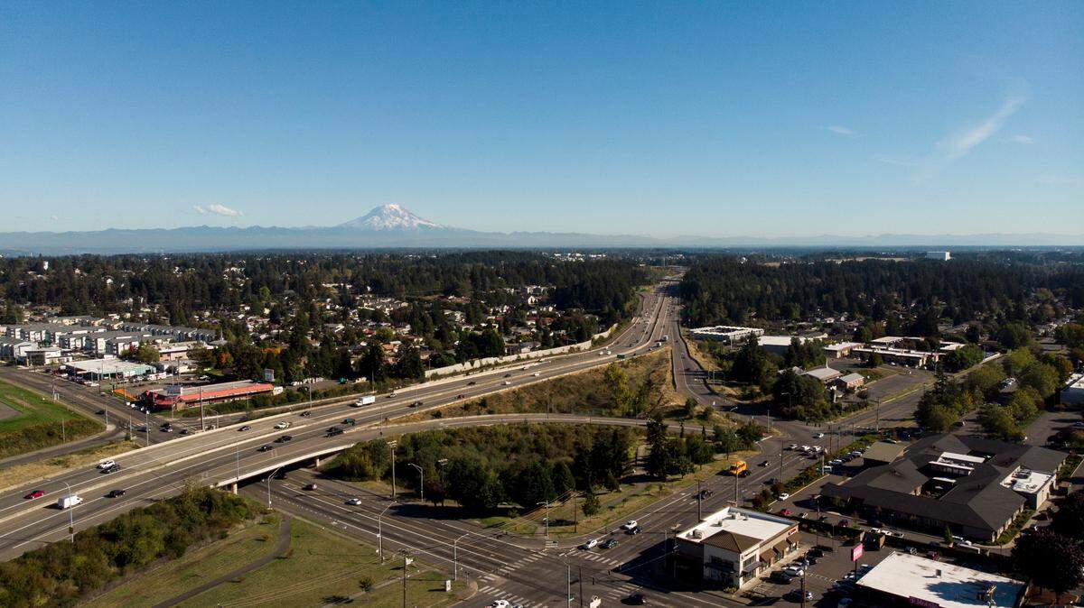 An aerial view of 6th Avenue and South Pearl Street, on Tuesday, Sept. 24, 2024, in Tacoma, Wash.
