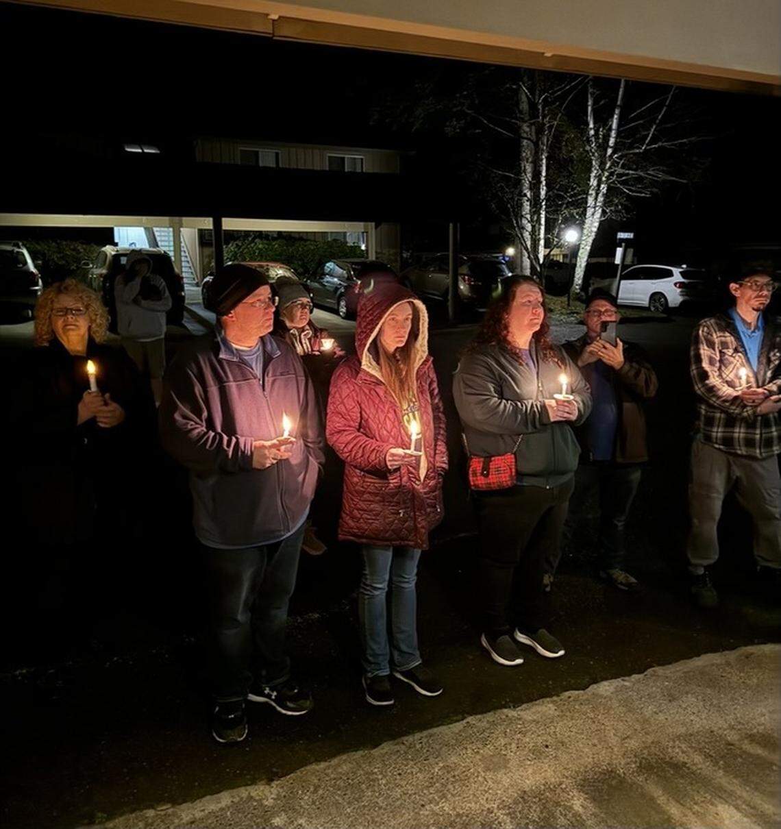 A vigil on Dec. 16 was held by Kayla Vallee’s family members outside the apartment where she was killed.