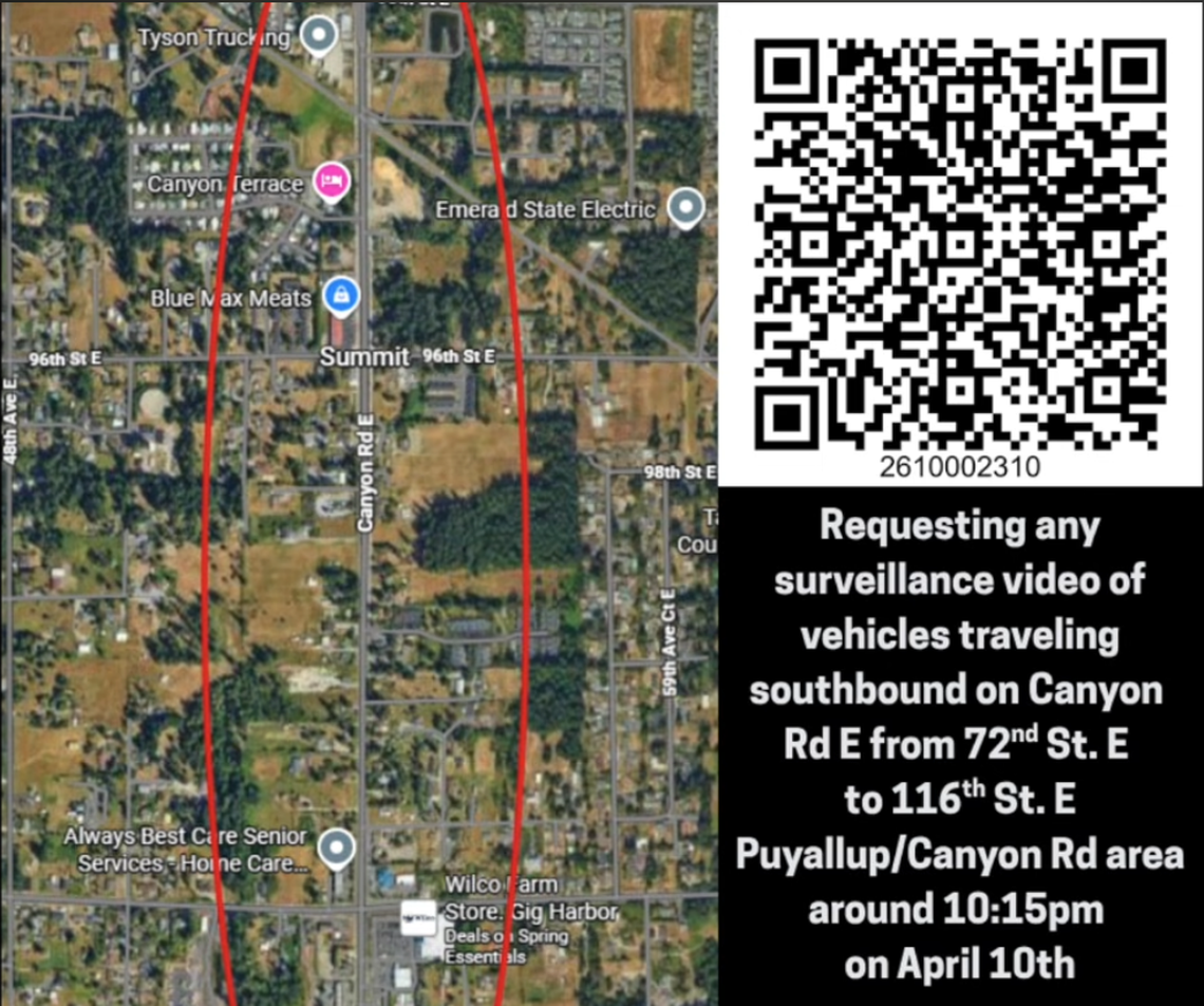 The Pierce County Sheriff’s Office is seeking tips from the public regarding a hit-and-run collision on Canyon Road that left a pedestrian in critical condition Friday night.