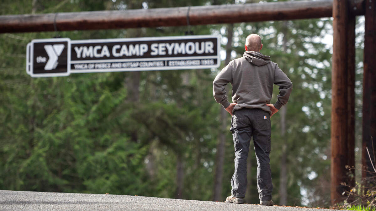 A Lakewood man we’re identifying only as “KS” was a victim of sexual abuse at the YMCA Camp Seymour as a child in the 1970s. He is shown outside the camp on the Key Peninsula, west of Gig Harbor, Washington, on Friday, March 22, 2024.