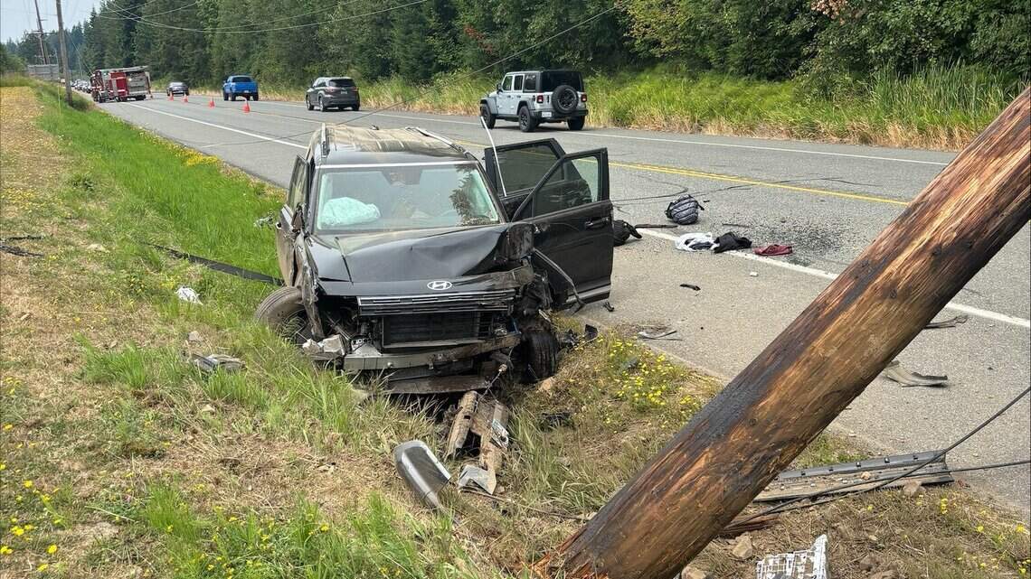 Car crashes into telephone pole near Pierce County campground. One injured