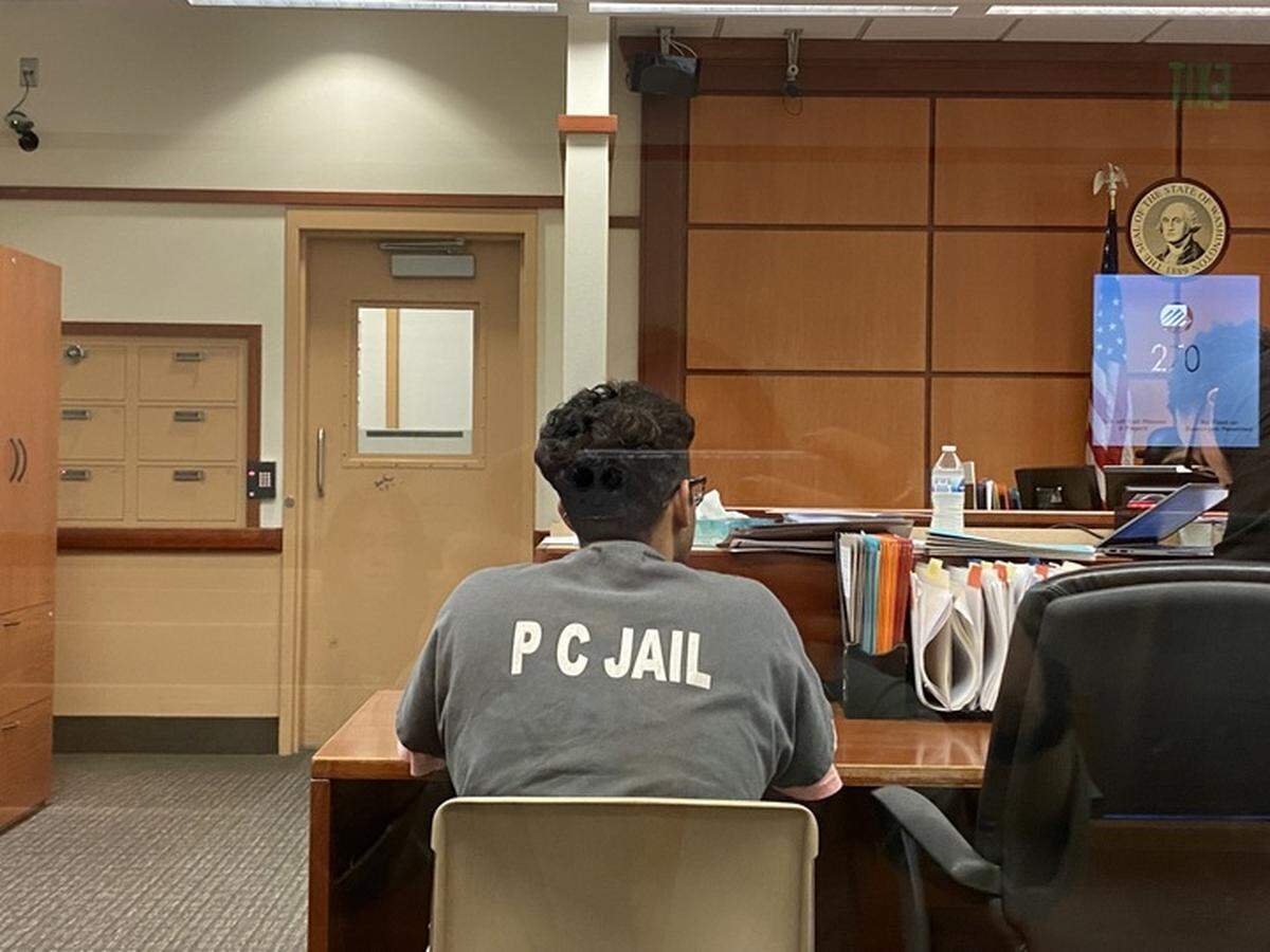 Angel Mendez pleaded not guilty to first-degree aggravated murder, first-degree murder, first-degree attempted robbery and first-degree robbery during his arraignment at Pierce County Superior Court on Friday, October 6, 2023.
