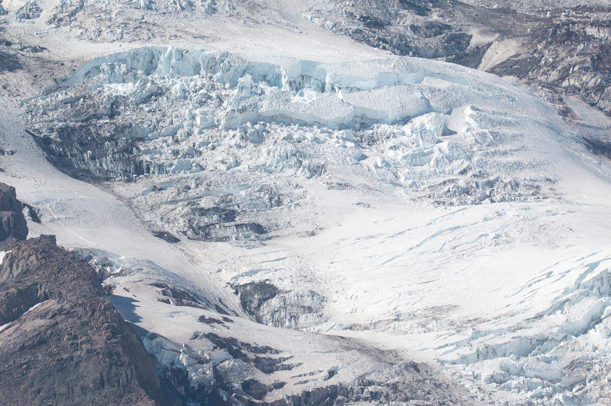 Blocks of fragmented ice are visible in the area of the Nisqually Glacier on Mount Rainier on Friday, June 6, 2025, at Mount Rainier National Park.