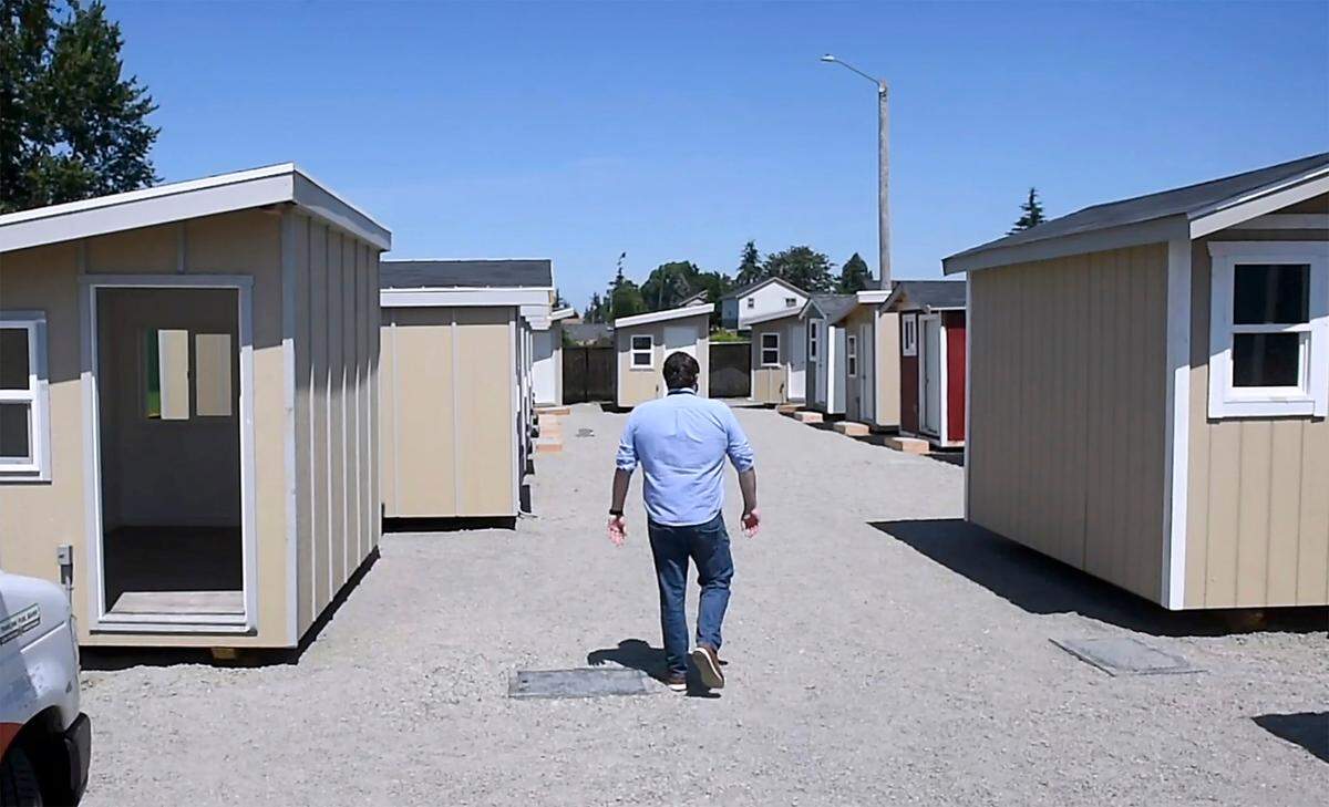A microshelter village on 60th Street in southeast Tacoma is shown on Tuesday, July 21, 2020.